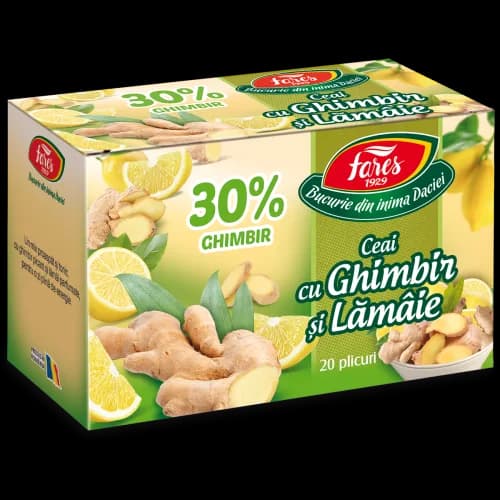 Ceai cu ghimbir 30% și lămâie, ceai la plic